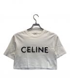 CELINEセリーヌ）の古着「プリントルーズフィットクロップドカットクルーネックショート/ロゴ クロップド Tシャツ」｜ホワイト