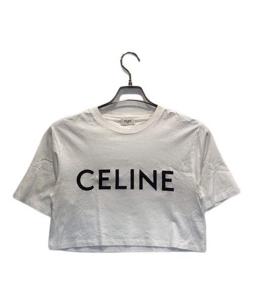 CELINE（セリーヌ）CELINE (セリーヌ) プリントルーズフィットクロップドカットクルーネックショート/ロゴ クロップド Tシャツ ホワイト サイズ:XSの古着・服飾アイテム