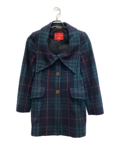 Vivienne Westwood RED LABEL（ヴィヴィアンウエストウッドレッドレーベル）Vivienne Westwood RED LABEL (ヴィヴィアンウエストウッドレッドレーベル) チェックウールコート/魔女コート/ビッグ襟 グリーン サイズ:2の古着・服飾アイテム