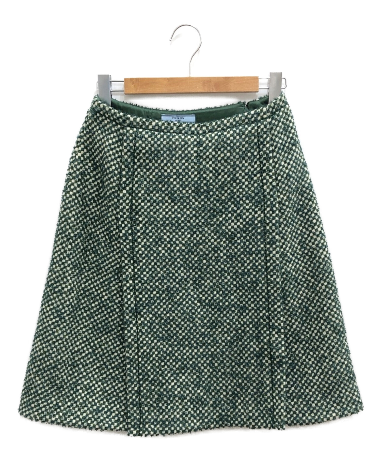 美品・匿名配送】PRADAプラダ 台形スカート Mサイズ グリーン ツイード-