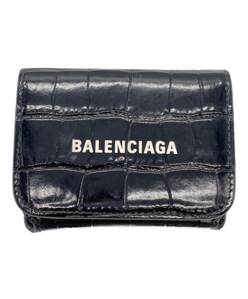 BALENCIAGA（バレンシアガ）BALENCIAGA (バレンシアガ) エブリデイコンパクトクロコ型押しミニウォレット ブラックの古着・服飾アイテム