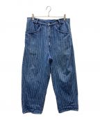 Porter Classic×DISNEYポータークラシック×ディズニー）の古着「MICKEY MOUSE STRIPE DENIM PANTS」｜ブルー