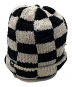 stussyステューシー）の古着「crochet checkered beanie」｜ホワイト×ブラック