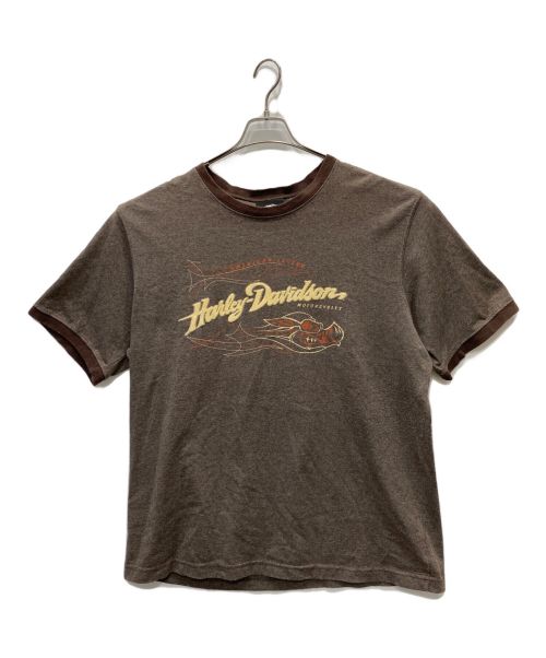 HARLEY-DAVIDSON（ハーレーダビッドソン）HARLEY-DAVIDSON (ハーレーダビッドソン) リンガーT ブラウン サイズ:Ｌの古着・服飾アイテム