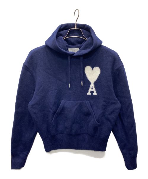 AMI Alexandre Mattiussi（アミ アレクサンドル マテュッシ）AMI Alexandre Mattiussi (アミ アレクサンドル マテュッシ) BIG HEART LOGO HOODIE KNIT ネイビー サイズ:Sの古着・服飾アイテム