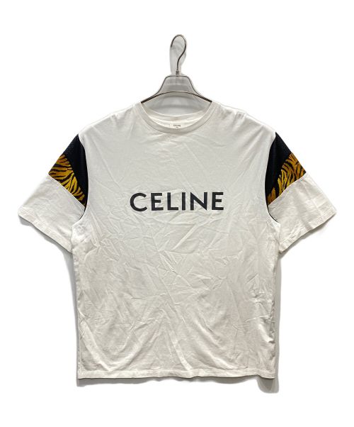 CELINE（セリーヌ）CELINE (セリーヌ) レオパード切替 クルーネック半袖Tシャツ ホワイト サイズ:XSの古着・服飾アイテム