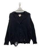 KAMIYAカミヤ）の古着「Distressed Knit Cardigan」｜ブラック