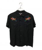 DOUBLE RAINBOUUダブルレインボー）の古着「刺繍オープンカラーシャツ」｜ブラック