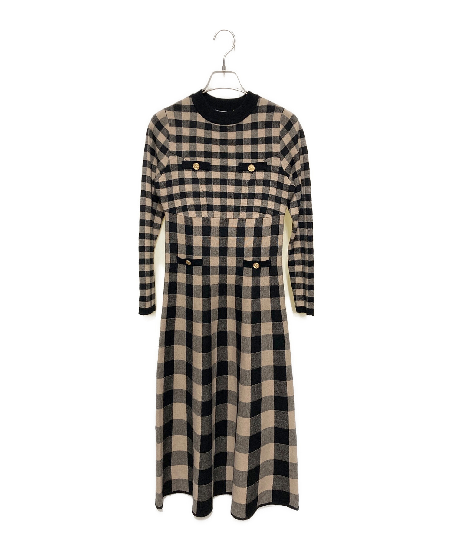 HER LIP TO (ハーリップトゥ) Plaid Jacquard Knit Dress ベージュ×ブラック サイズ:S