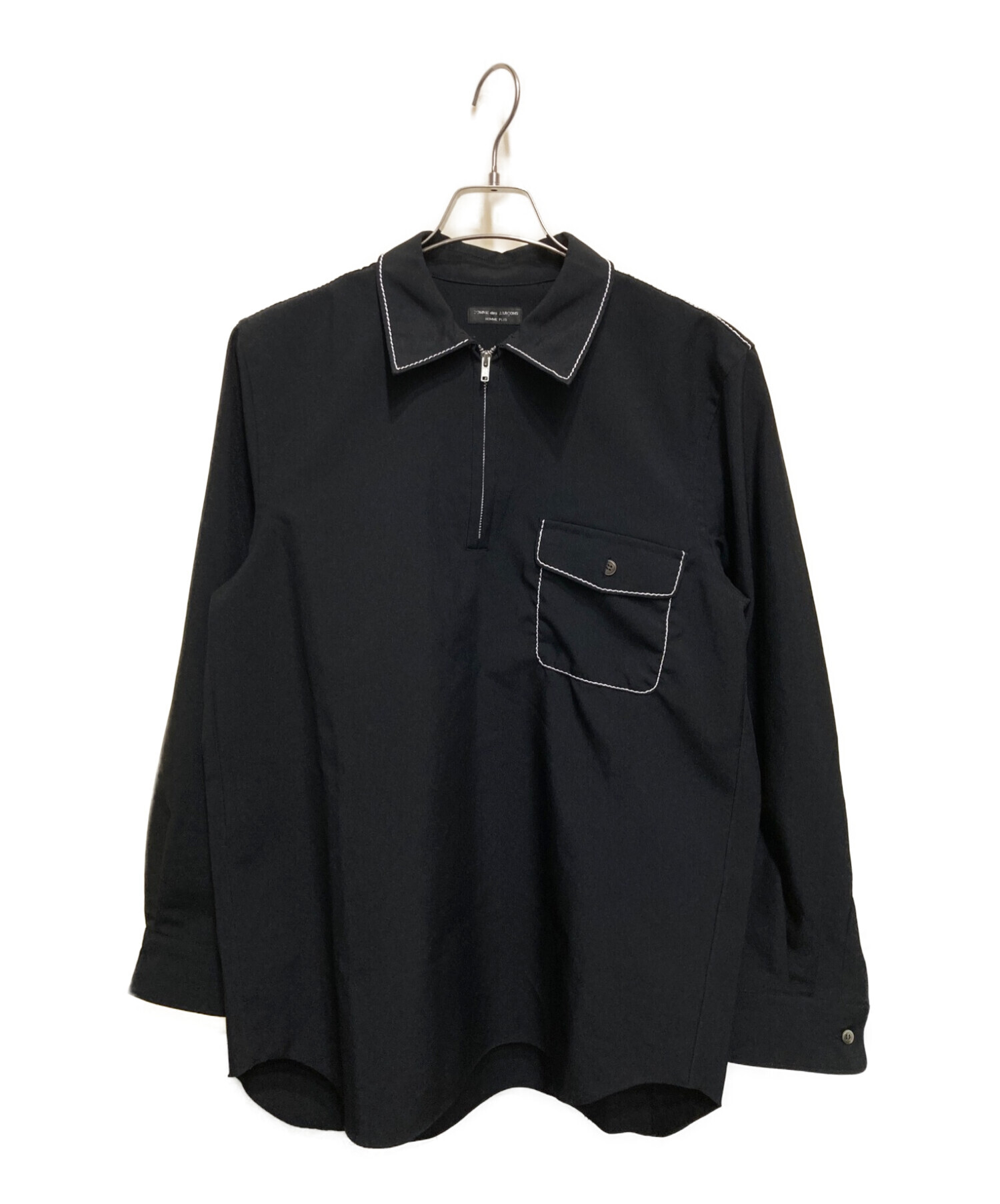 美品 コムデギャルソンオムプリュス1989SS 黒ポロシャツ 3色ステッチ-