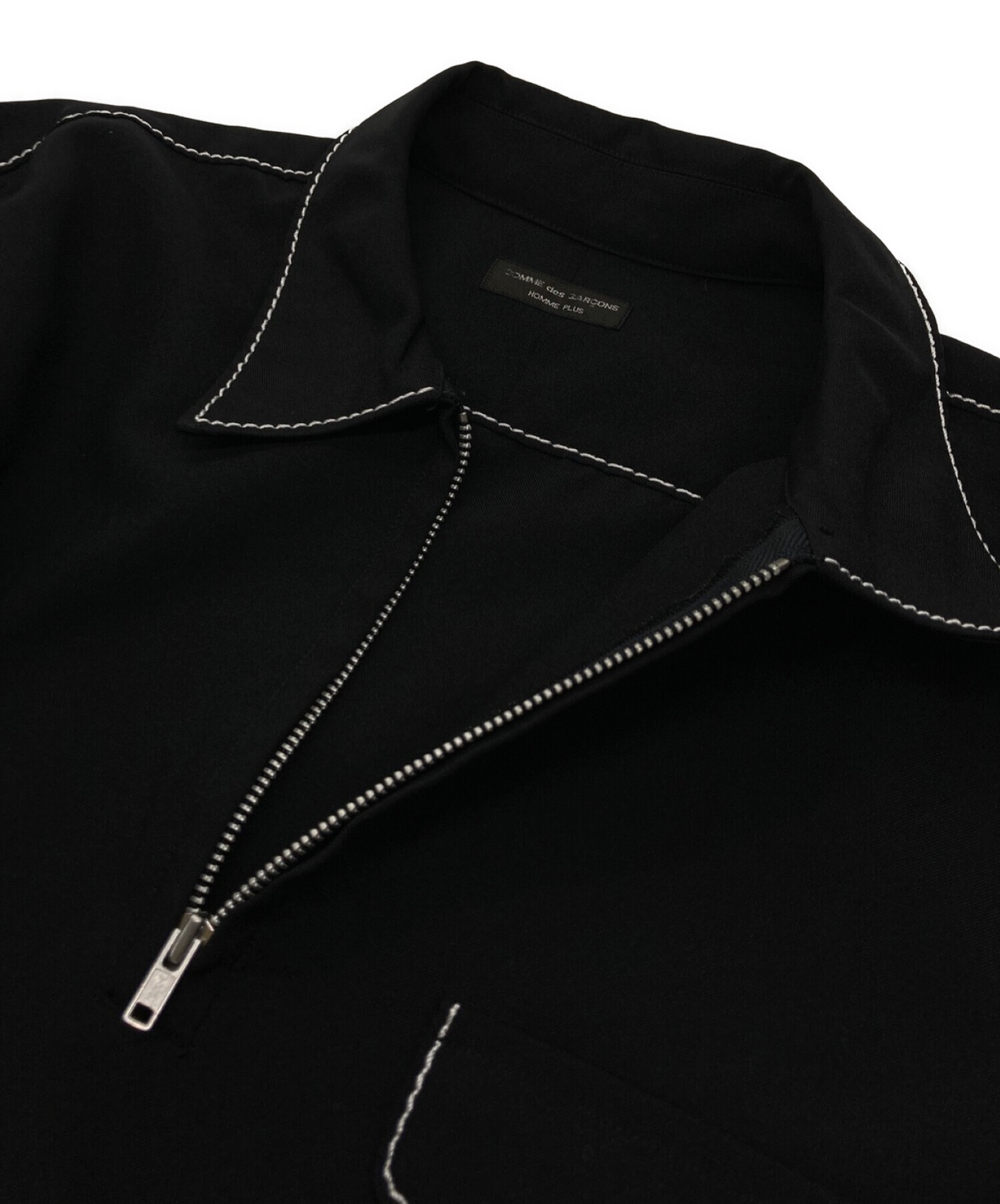 美品 コムデギャルソンオムプリュス1989SS 黒ポロシャツ 3色ステッチ-