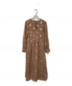 ne quittez pasヌキテパ）の古着「Cotton Voile Foil Flower Print Gather Dress」｜ブラウン