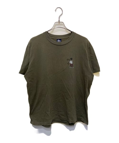 stussy（ステューシー）stussy (ステューシー) 90'sシャドーマンゴルフTシャツ カーキ サイズ:Lの古着・服飾アイテム