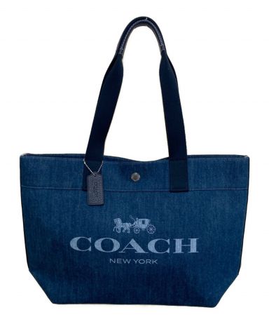 [中古]COACH(コーチ)のレディース バッグ デニム キャンバス ホース アンド キャリッジ ロゴ プリント トート