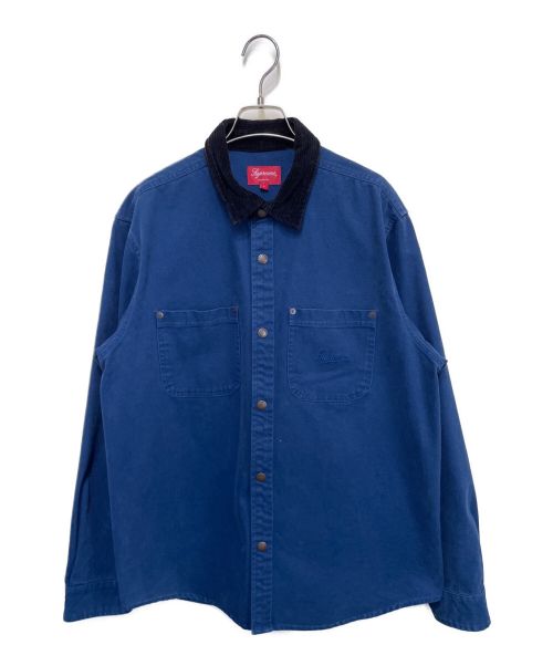 SUPREME（シュプリーム）SUPREME (シュプリーム) SCRIPT CANVAS SNAP SHIRT ネイビー サイズ:Lの古着・服飾アイテム