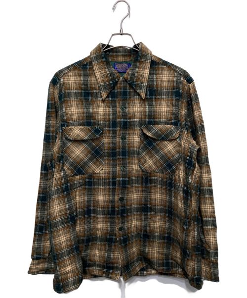 PENDLETON（ペンドルトン）PENDLETON (ペンドルトン) 70’Sウールオープンカラーシャツ ブラウン×グリーン サイズ:Lの古着・服飾アイテム