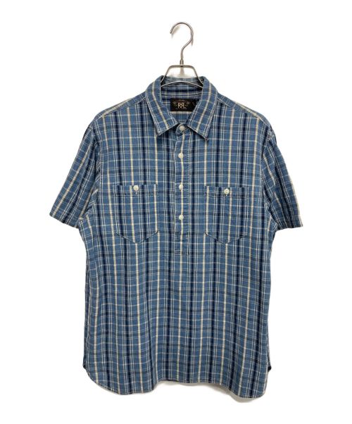 RRL（ダブルアールエル）RRL (ダブルアールエル) チェックS/Sシャツ ブルー サイズ:Lの古着・服飾アイテム