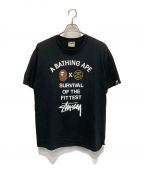 A BATHING APE×stussyアベイシングエイプ×ステューシー）の古着「Tシャツ」｜ブラック