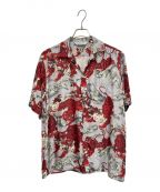 NIPOALOHA二ポアロハ）の古着「SILK CUPRA SHORT SLEEVE ALOHA SHIRT(百虎)」｜レッド×グレー