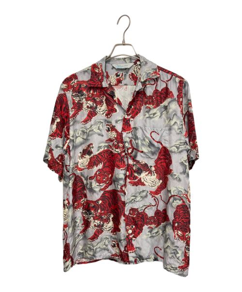 NIPOALOHA（二ポアロハ）NIPOALOHA (二ポアロハ) SILK CUPRA SHORT SLEEVE ALOHA SHIRT(百虎) レッド×グレー サイズ:3の古着・服飾アイテム