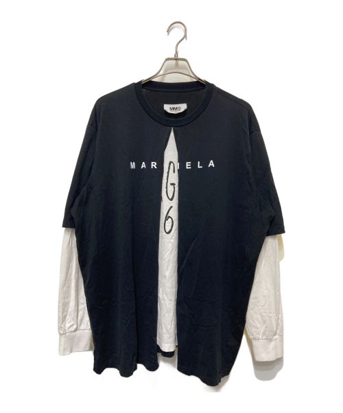 MM6 Maison Margiela（エムエムシックス メゾンマルジェラ）MM6 Maison Margiela (エムエムシックス メゾンマルジェラ) ダブルロゴプリントレイヤー長袖Tシャツ ブラック×ホワイト サイズ:Lの古着・服飾アイテム