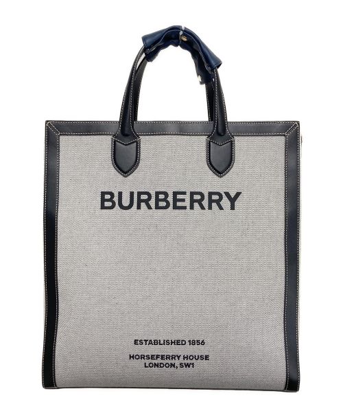 BURBERRY（バーバリー）BURBERRY (バーバリー) ホースフェリープリント キャンバス＆レザー トート ハンドバッグ グレー サイズ:なしの古着・服飾アイテム