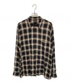 COMOLIコモリ）の古着「RAYON CHECK OPEN COLLAR SHIRT」｜ベージュ