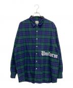 uniform experimentユニフォームエクスペリメント）の古着「FLANNEL CHECK GOTHIC LOGO SHIRT」｜グリーン