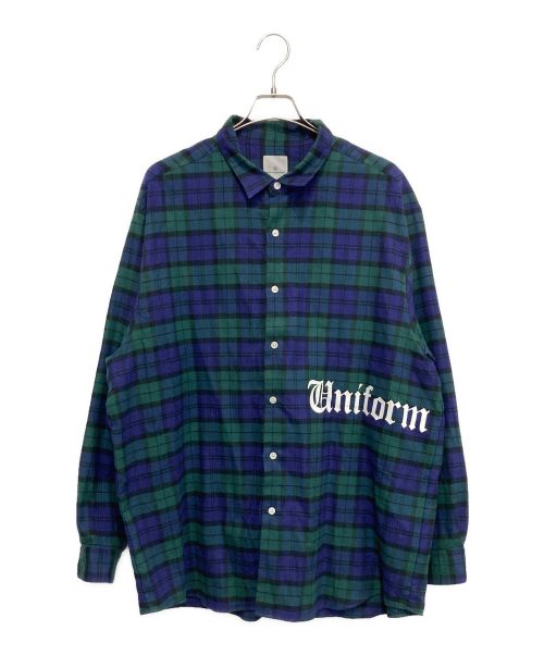 uniform experiment（ユニフォームエクスペリメント）uniform experiment (ユニフォームエクスペリメント) FLANNEL CHECK GOTHIC LOGO SHIRT グリーン サイズ:4の古着・服飾アイテム