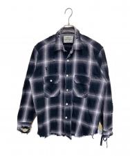 BEAMS (ビームス) FUTURE ARCHIVE / DAMAGE CHECK NEL SHIRT /　ダメージ加工シャツ ブラック×ホワイト サイズ:L