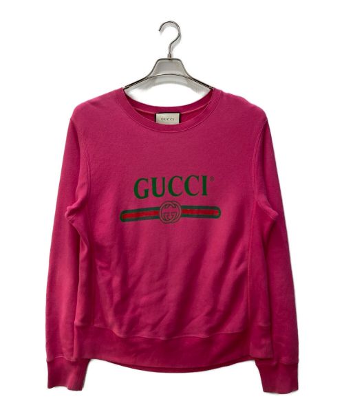 GUCCI（グッチ）GUCCI (グッチ) クラシックロゴプリントスウェット ピンク サイズ:Mの古着・服飾アイテム