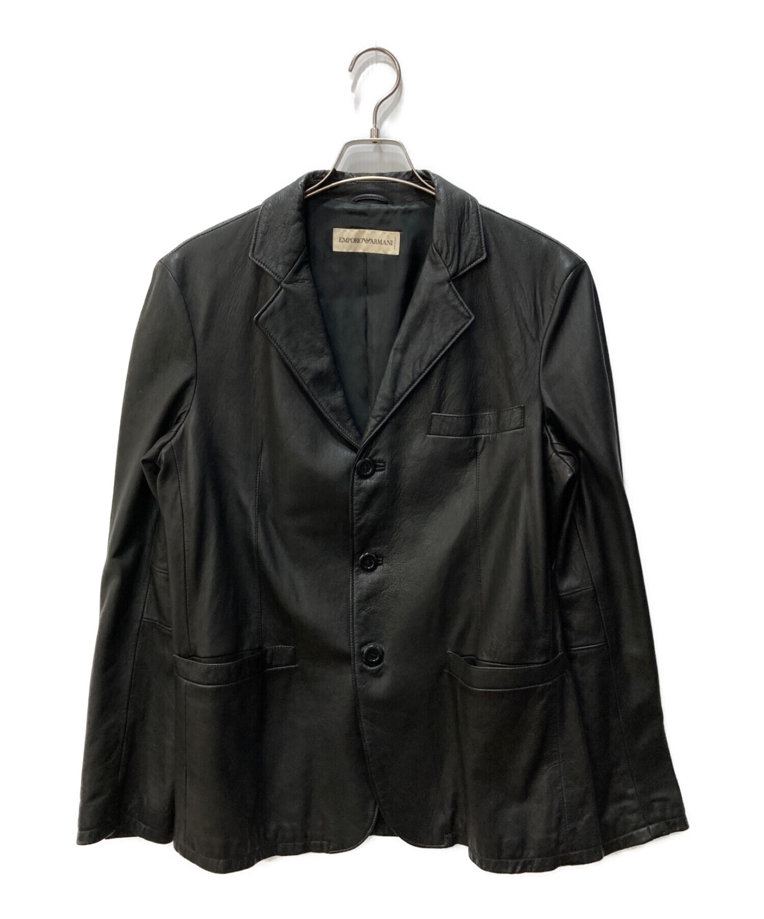 EMPORIO ARMANI (エンポリオアルマーニ) レザーテーラードジャケット ブラック サイズ:48