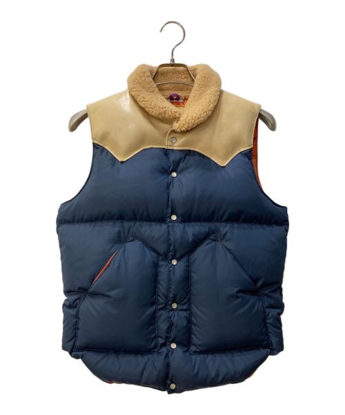 WAREHOUSE（ウエアハウス）WAREHOUSE (ウエアハウス) Rocky Mountain FeatherBed (ロッキーマウンテンフェザーベッド) レザー切替ダウンベスト ネイビー サイズ:36の古着・服飾アイテム