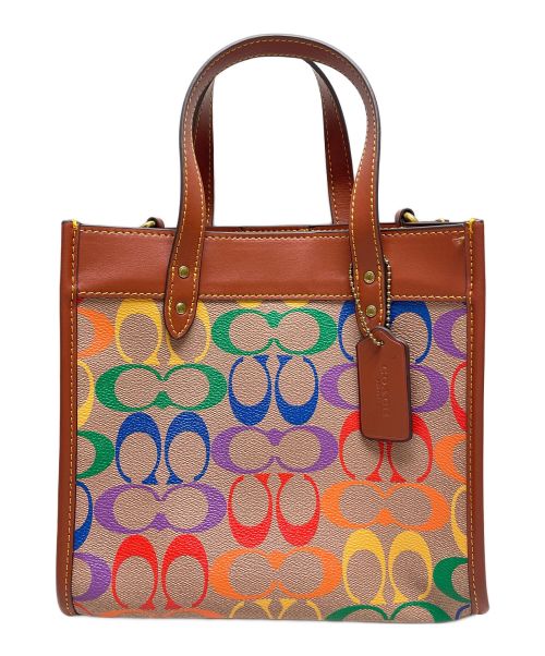 COACH（コーチ）COACH (コーチ) FIELD TOTE 22 IN RAINBOW SIGNATURE CANVAS ブラウンの古着・服飾アイテム