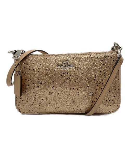 COACH（コーチ）COACH (コーチ) Top Handle Pouch With Star Glitter ゴールド×ベージュの古着・服飾アイテム