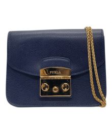 FURLA（フルラ）の古着「チェーンショルダーミニバッグ」｜ネイビー×ゴールド