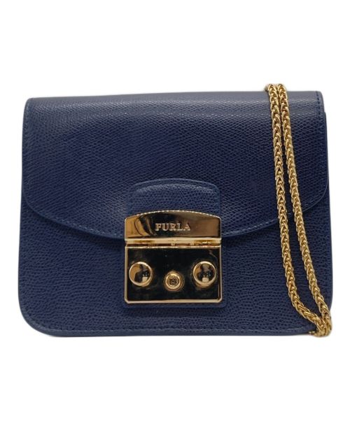 FURLA（フルラ）FURLA (フルラ) チェーンショルダーミニバッグ ネイビー×ゴールドの古着・服飾アイテム