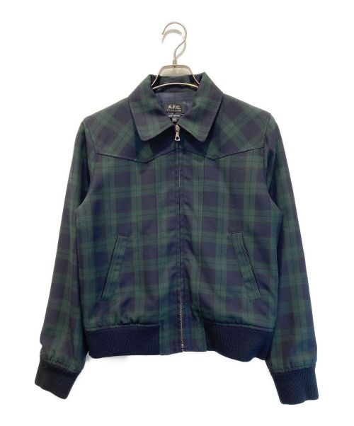 A.P.C.（アーペーセー）A.P.C. (アーペーセー) チェック スイングトップ ネイビー×グリーン サイズ:38の古着・服飾アイテム