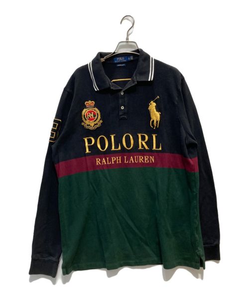 POLO RALPH LAUREN（ポロ・ラルフローレン）POLO RALPH LAUREN (ポロ・ラルフローレン) 刺繍長袖ポロシャツ ブラック サイズ:XLの古着・服飾アイテム