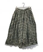 maison de soilメゾンドソイル）の古着「BOILED WOOL BIG GINGHAM CHECK GATHERED CULLOTES」｜グリーン