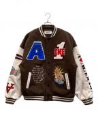 AONE4SUREエイワンフォーシュアー）の古着「WORLDFAMOUS EMBROIDERY VARCITY JACKET」｜ブラウン×アイボリー