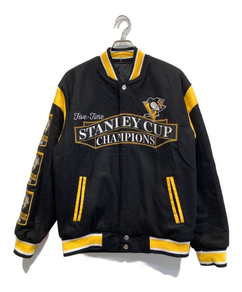 NHL（エヌエイチエル）NHL (エヌエイチエル) STANLEY CUP CHAMPIONS スタジャン ブラック×イエロー サイズ:Mの古着・服飾アイテム