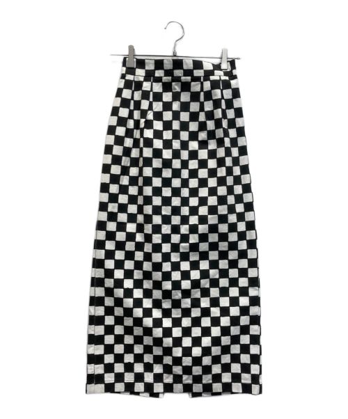 SZ Blockprints（エスゼットブロックプリント）SZ Blockprints (エスゼットブロックプリント) Checkerd Print Pencil Skirt ホワイト×ブラック サイズ:XSの古着・服飾アイテム