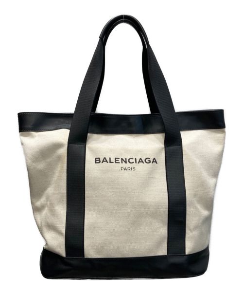 BALENCIAGA（バレンシアガ）BALENCIAGA (バレンシアガ) レザーキャンバストートバッグ ホワイト×ブラックの古着・服飾アイテム