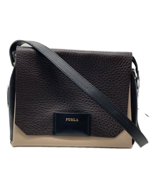 FURLA（フルラ）FURLA (フルラ) レザーショルダーバッグ ブラック×ベージュの古着・服飾アイテム