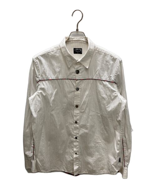 stussy（ステューシー）stussy (ステューシー) パイピングストライプシャツ ホワイト サイズ:SIZE Lの古着・服飾アイテム