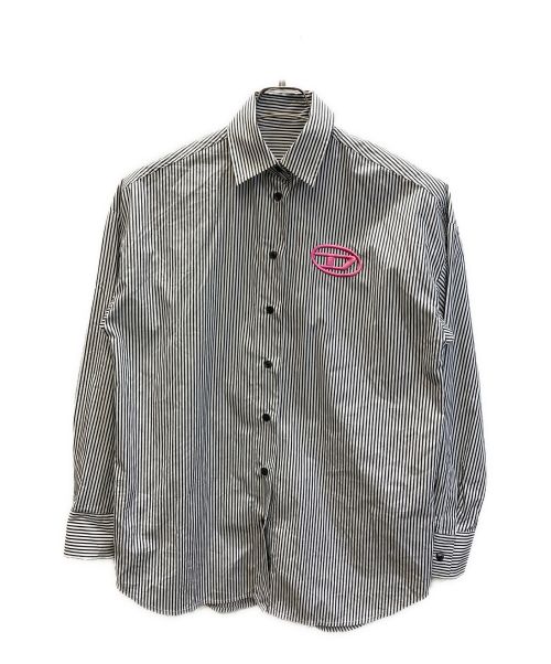 DIESEL（ディーゼル）DIESEL (ディーゼル) Striped shirt with contrast embroidery ホワイト×ブラック サイズ:40の古着・服飾アイテム