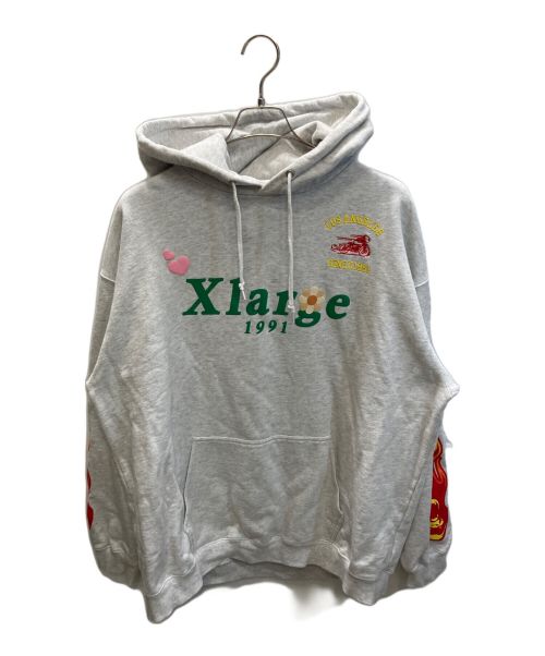 X-LARGE（エクストララージ）X-LARGE (エクストララージ) PIGMENT DYLED PUFF LOGO PULLOVER HOODED SWEAT グレー サイズ:XLの古着・服飾アイテム