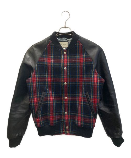 GUCCI（グッチ）GUCCI (グッチ) フランネルレザージャケット レッド×ブラック サイズ:SIZE 44の古着・服飾アイテム