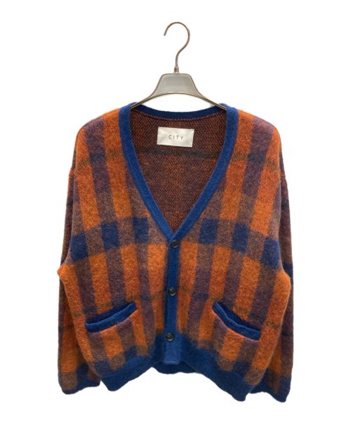 CITY（シティ）CITY (シティ) MOHAIR CHECK KNIT CARDIGAN ブラウン×ブルー サイズ:2の古着・服飾アイテム